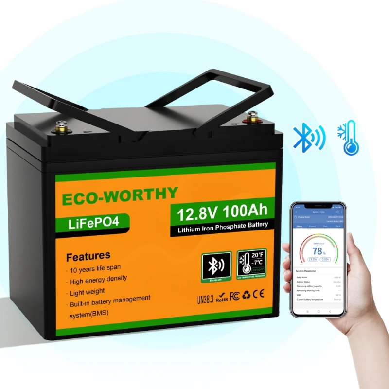 ECO-WORTHY BATERIA LIFEPO4 12.8V 100AH CON BLUETOOTHESPECIAL MOTORES ELECTRICOS